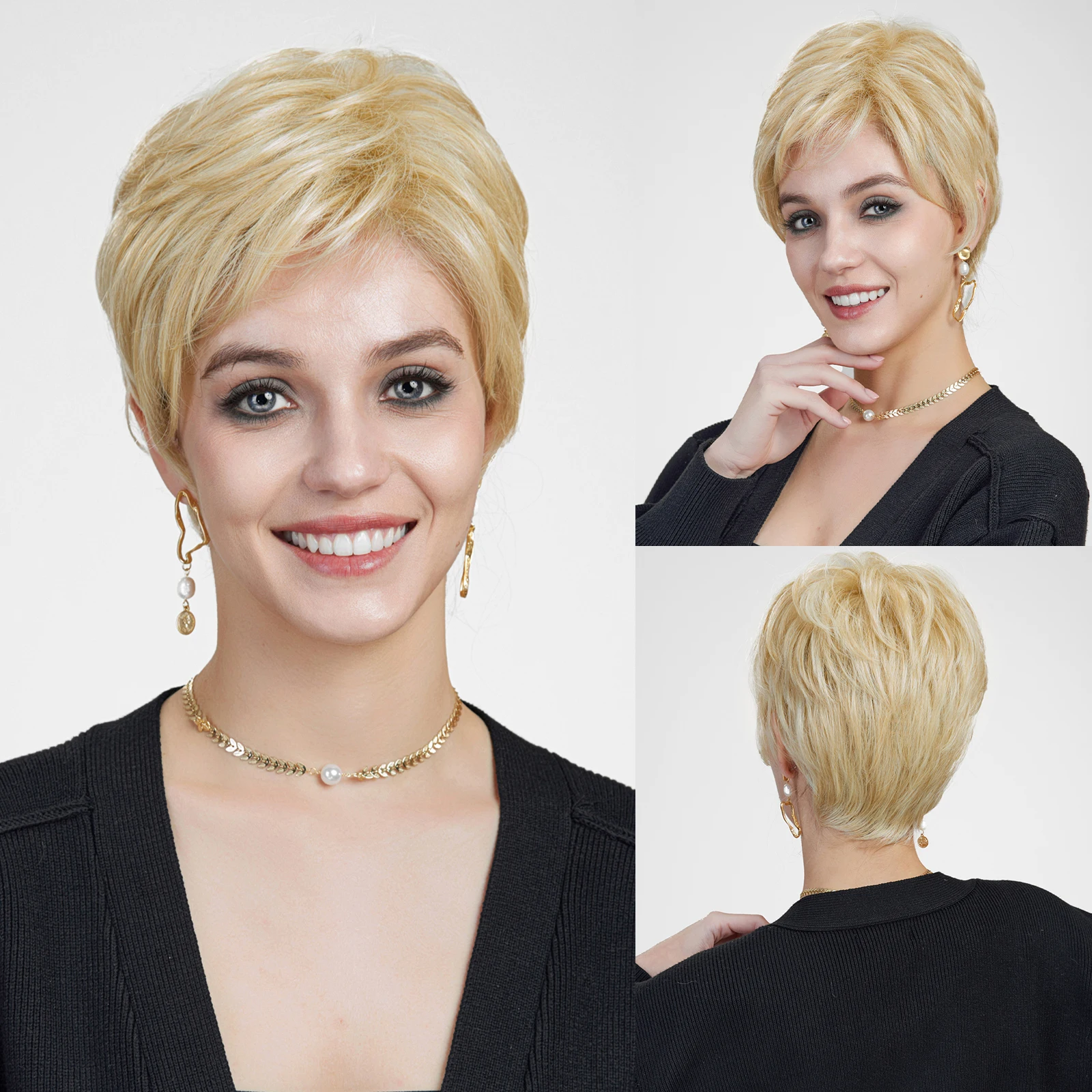 

Blonde Pixie Cut Wigs MONO Lace Hair 100% FUTURE Fiber Breathable Mono Lace Front Synthetic Wig Daily Use Heat Resistant Fiber