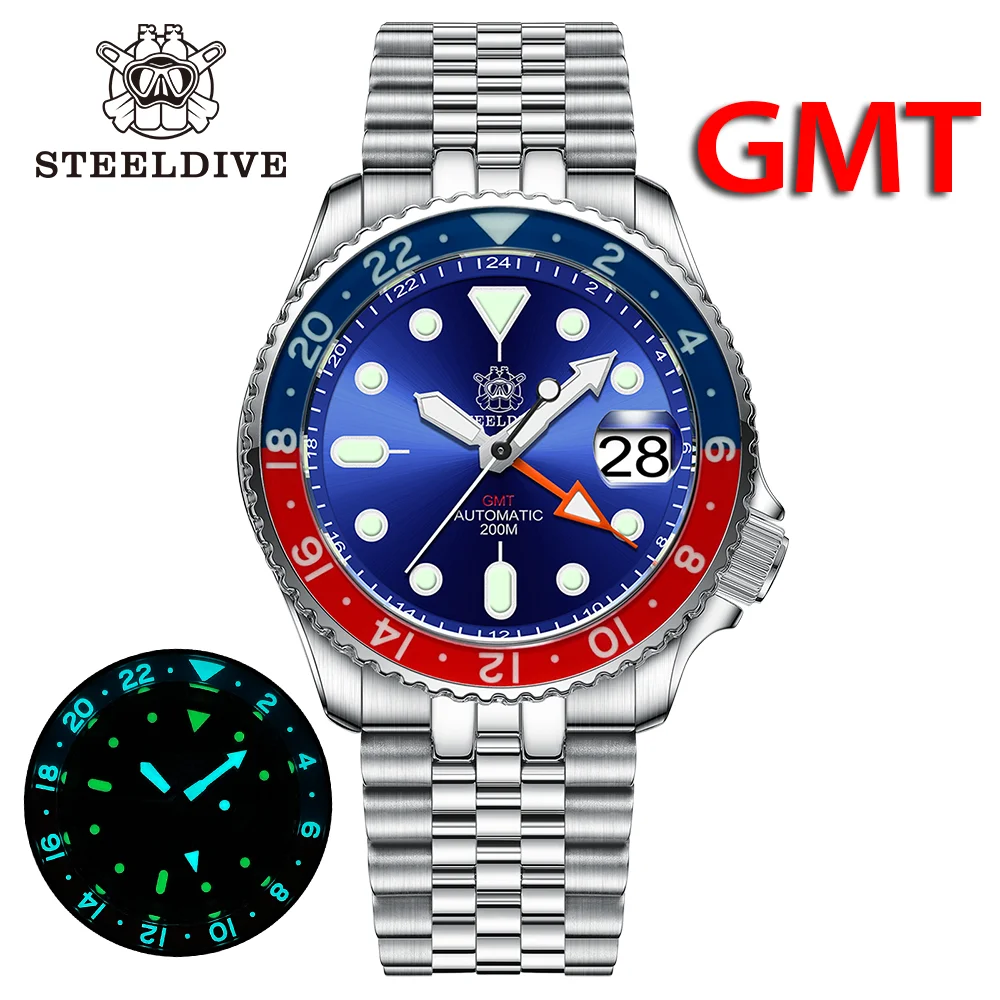 

STEELDIVE SD1994L GMT Watch Sapphire bezel Swiss Super Luminous 200M Waterproof NH34 Mechanical Movement Luxury Dive Wristwatch