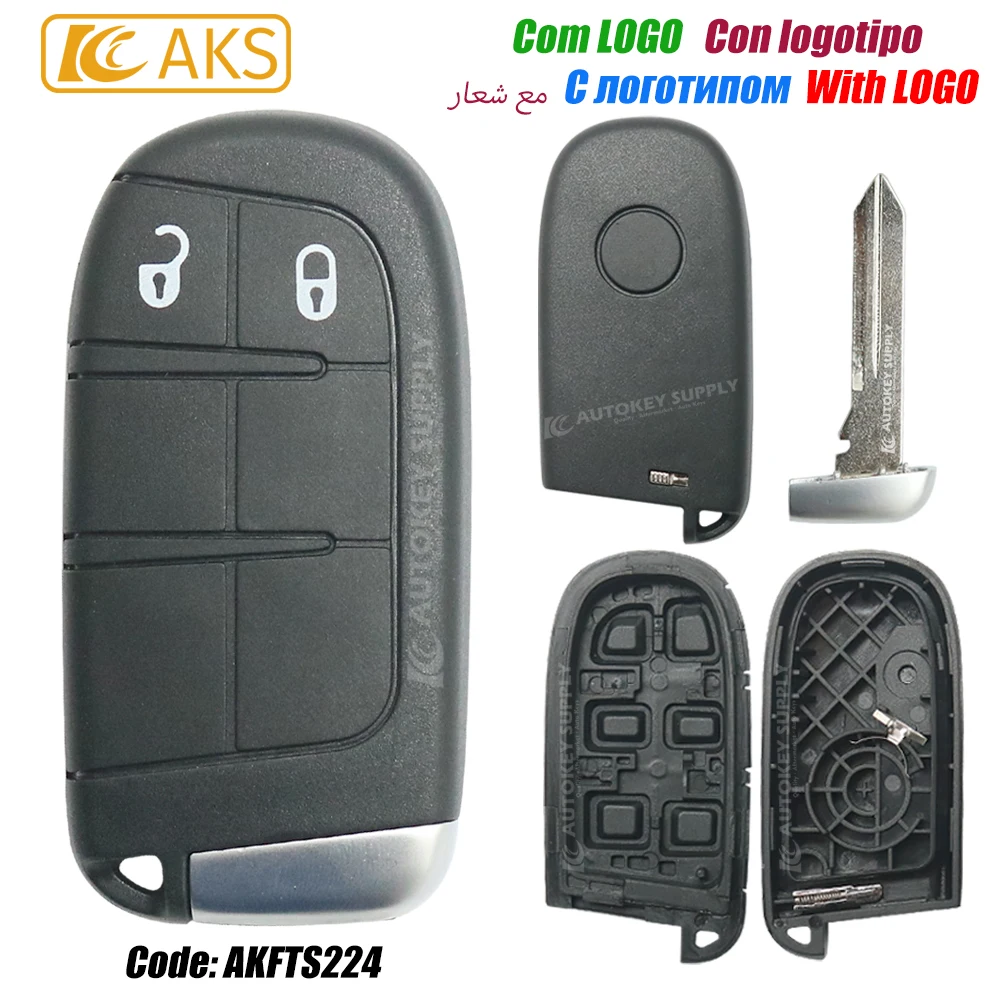 Autokeysupply AKFTS224 2/3/4/4+1/5 pulsanti Smart Key Shell con chiave piccola con logo per Fiat