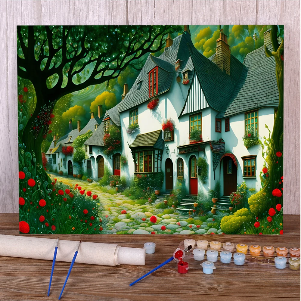 Landscape Cartoon House DIY Painting By Numbers Set Oil Paints 50*70 Painting On Canvas Home Decoration For Kids Handiwork