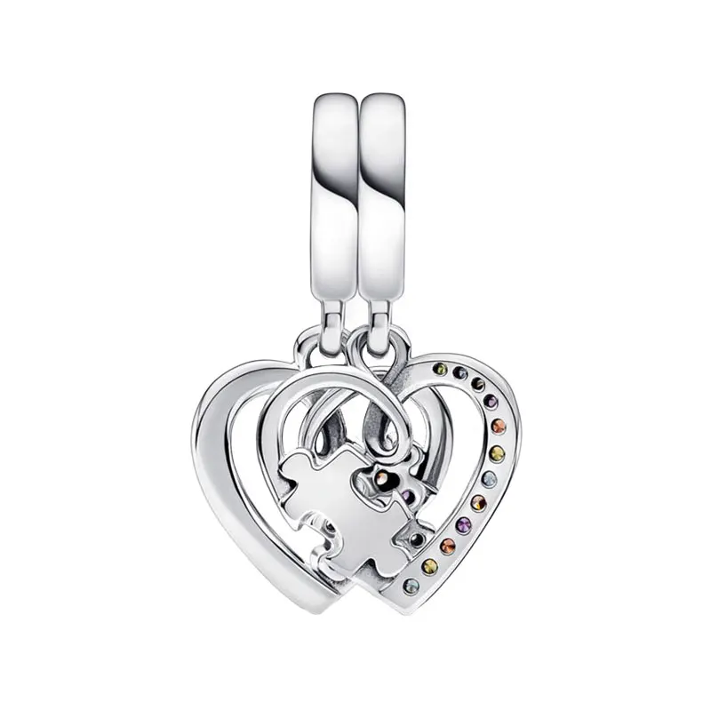 Puzzle Piece Hearts Splittable Friendship Pendants Charms For Women Multicolor Zircon 925 Sterling Silver Jewelry DIY Bracelets