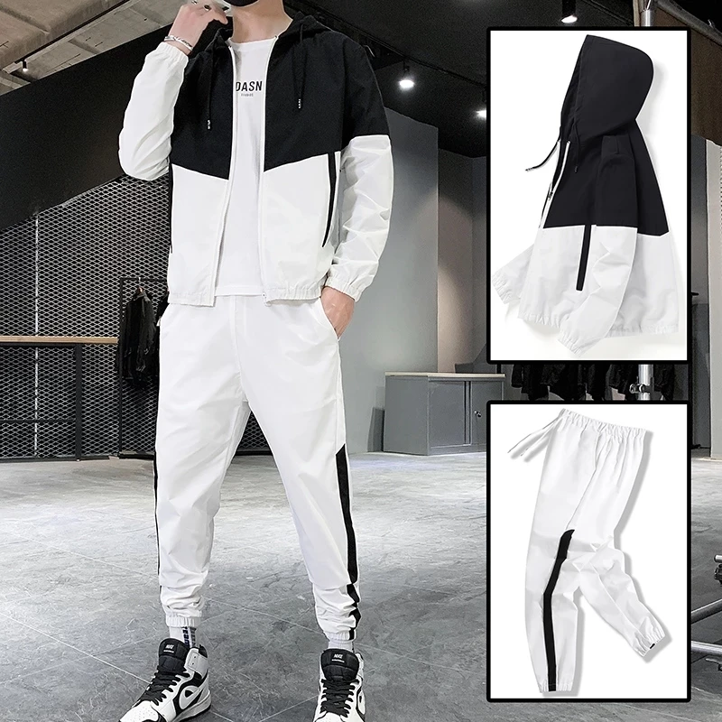 Hip Hop Military Men Tracksuit Hooded Jacket+Harem Pant Patchwork 2PC Set For Men Fashion 2023 New Mens Sportswear Suits