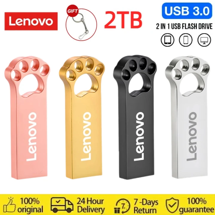 Lenovo-Clé USB mignonne de type C, clé USB étanche, clé USB, disque U, 2 To, 1 To, 128G, cadeau