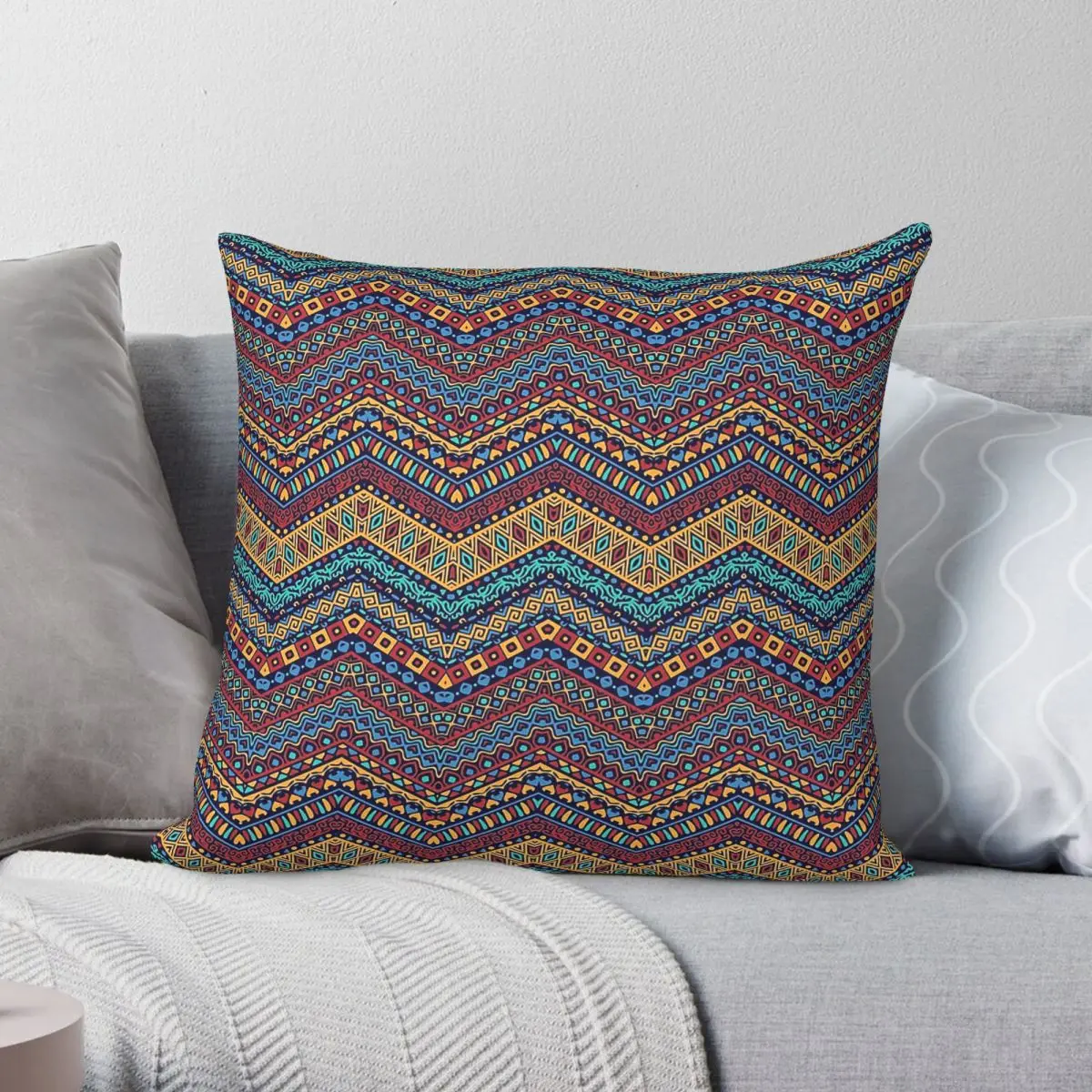 Colorful Ethnic Zigzag Square Pillowcase Polyester Linen Velvet Creative Decorative Pillow Case Sofa Seater Cushion Cover 45x45