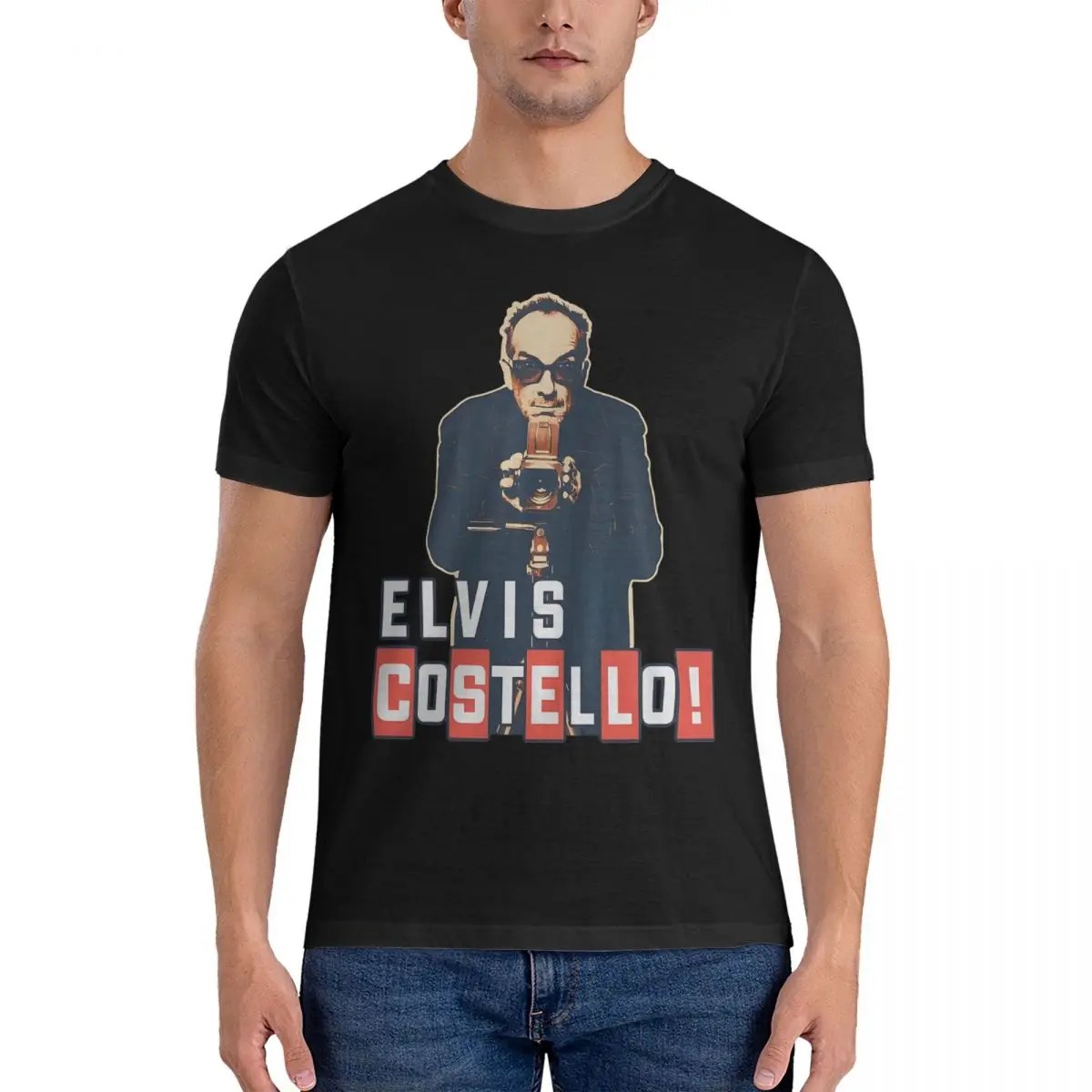 Men's T-Shirts Pop Awesome Cotton Tees Short Sleeve E-Elvis Costello T Shirt Crewneck Clothes Gift Idea