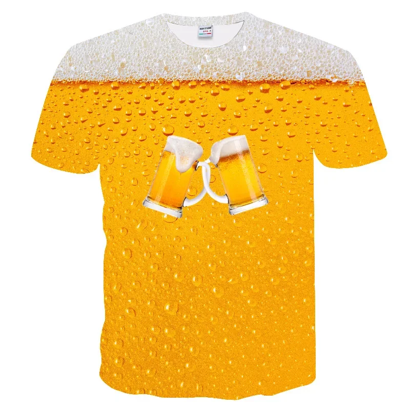 Camiseta informal con estampado 3D de cerveza para hombre, Top de fiesta de estilo veraniego, elástico, talla grande, ropa de calle holgada de