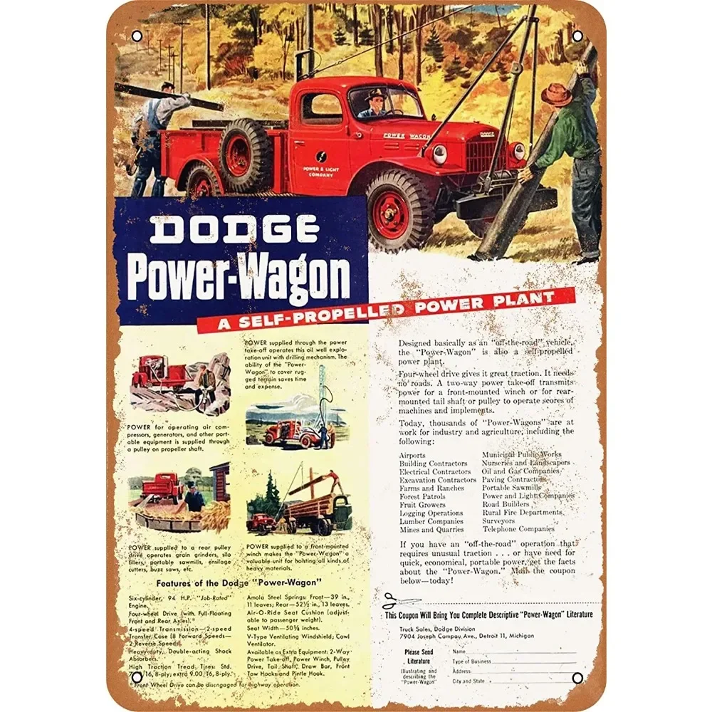 WallColor 8*12 Metal Sign  1946 Dodge PowerWagon  Vintage Look