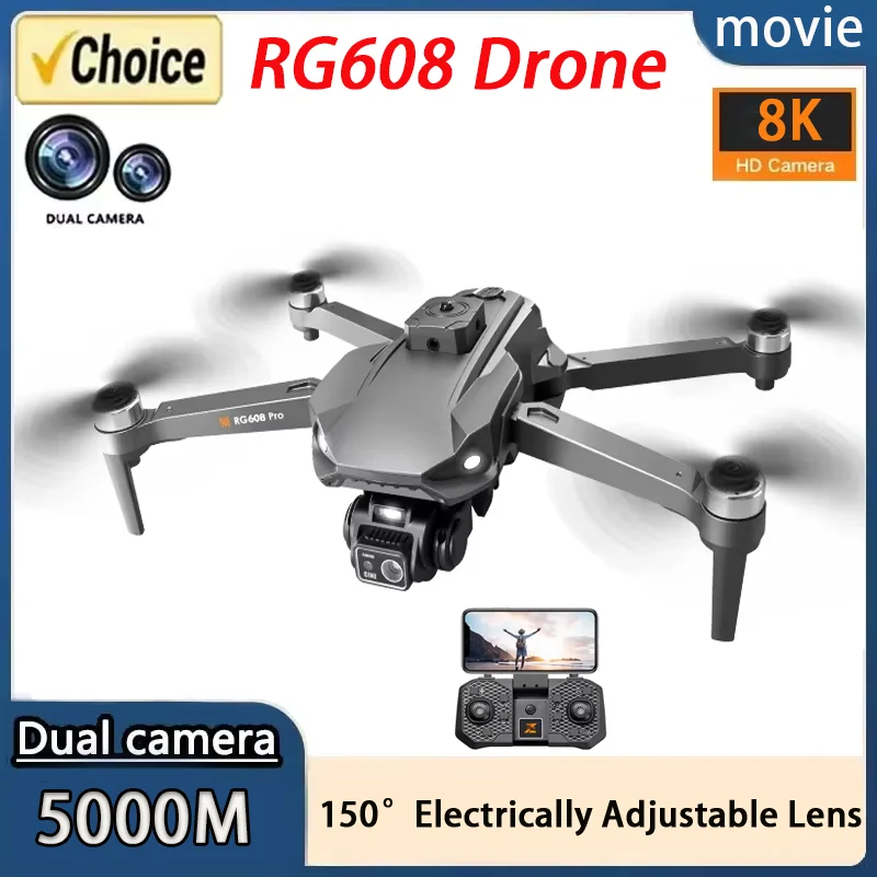 Drone RG608PRO avec Caméra Professionnelle 8K HD, GPS, FPV, WIFI, Évitement d'Obstacles, Hélicoptère