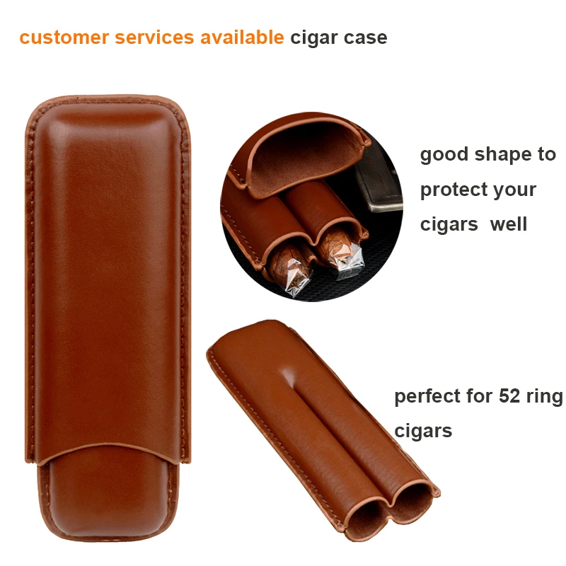 

52 Ring Man-made Leather Cigar Case 2 Tube Cigar Holder Mini Humidor Travel Box Portable Cigar Accessory for Cigar Lover