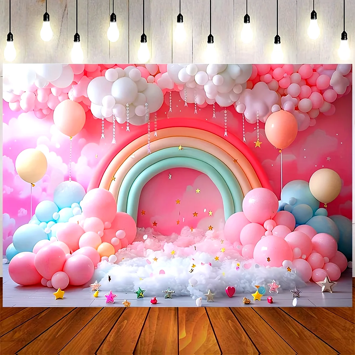 Regenbogen Traum bogen Ballon Hintergrund-Fotografie Hintergrund für Geburtstags feiern, Kuchen zertrümmert