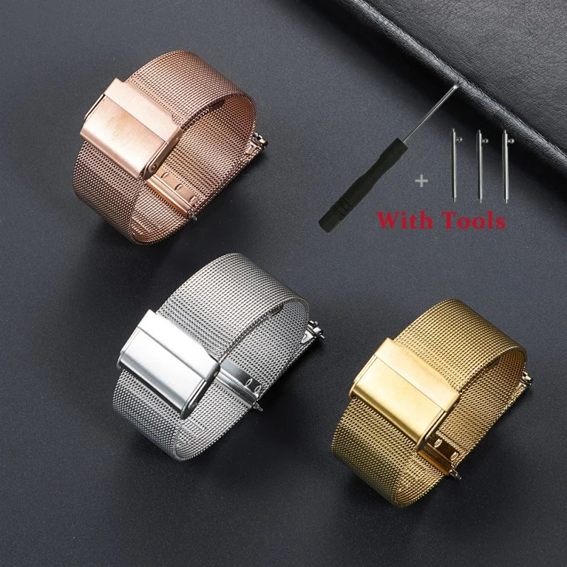 

18mm 20mm 22mm Quick Release 0.4mm Thicken Milanese Watch Strap Stainless Steel Double Protection Watch Clasp Watch Band