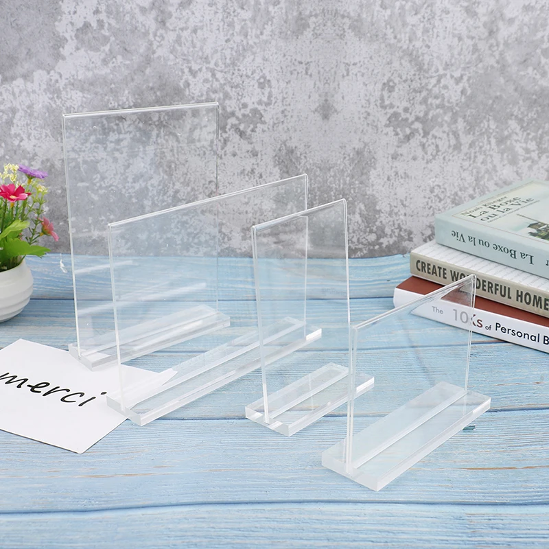 T shape Double Side Acrylic Sign Card Holder Display Stand Menu Paper Stands