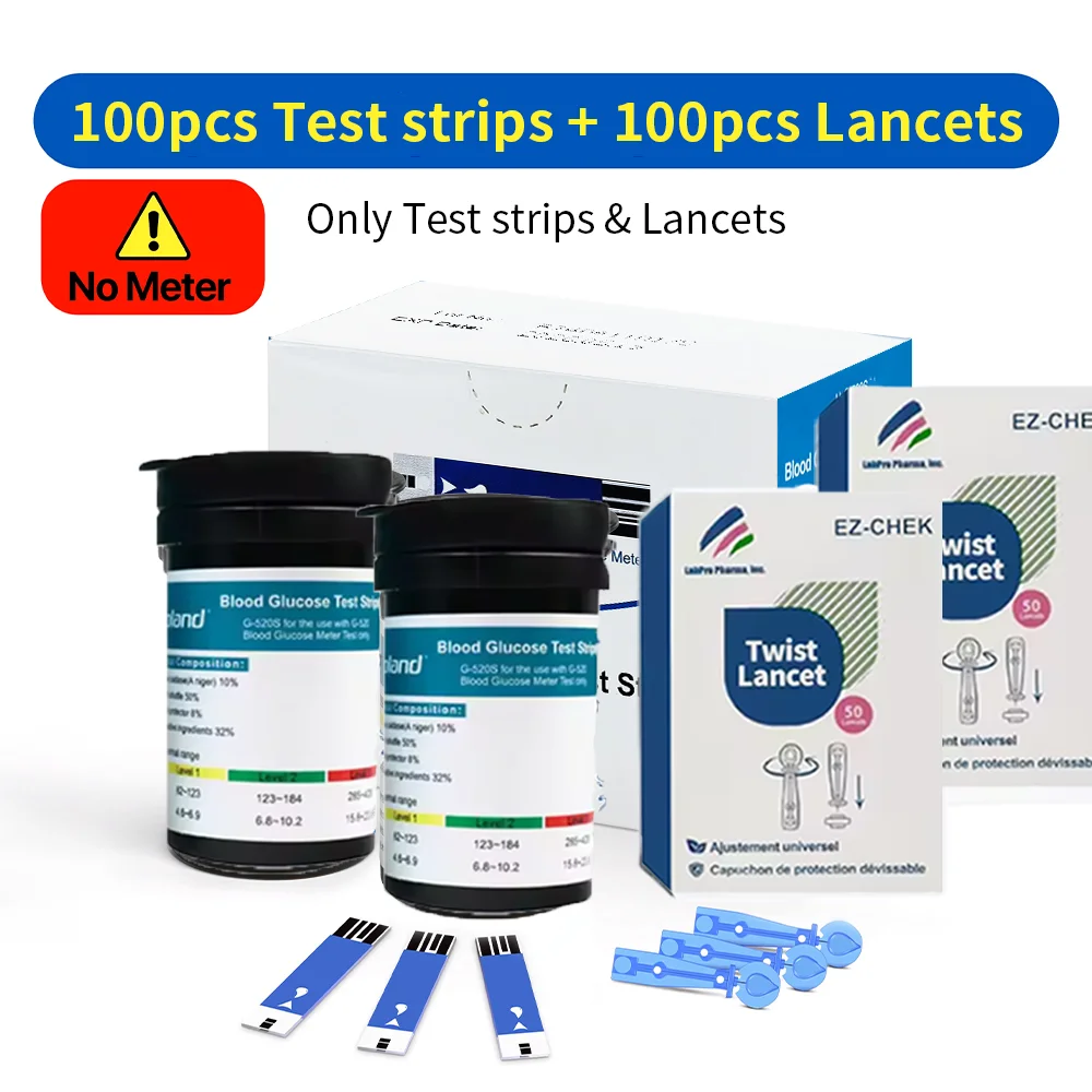 50/100/200 Stuks Bloedglucose Teststrips Met Lancetten Naalden Glucosemeter Bloedsuiker Testen Papieren Bloed Verzamelen voor Diabetische