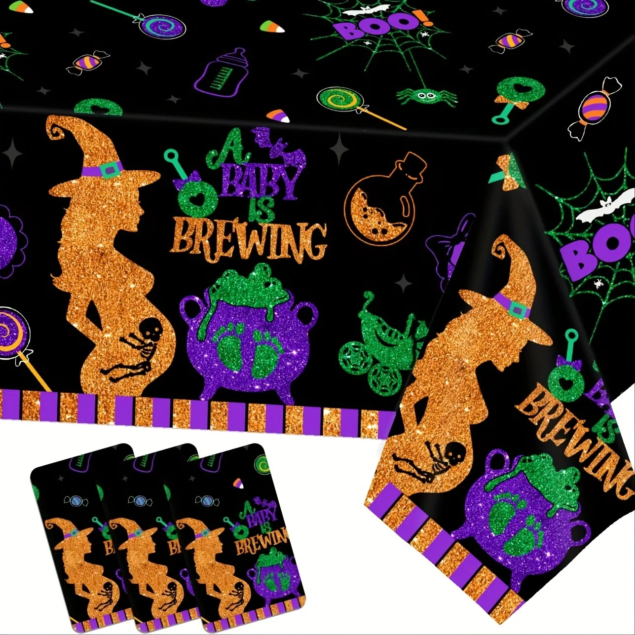 زينة استحمام الطفل للهالوين، 3 قطع من مفارش المائدة لحفلة الهالوين للأطفال، غطاء طاولة بلاستيكي للاستعمال مرة واحدة