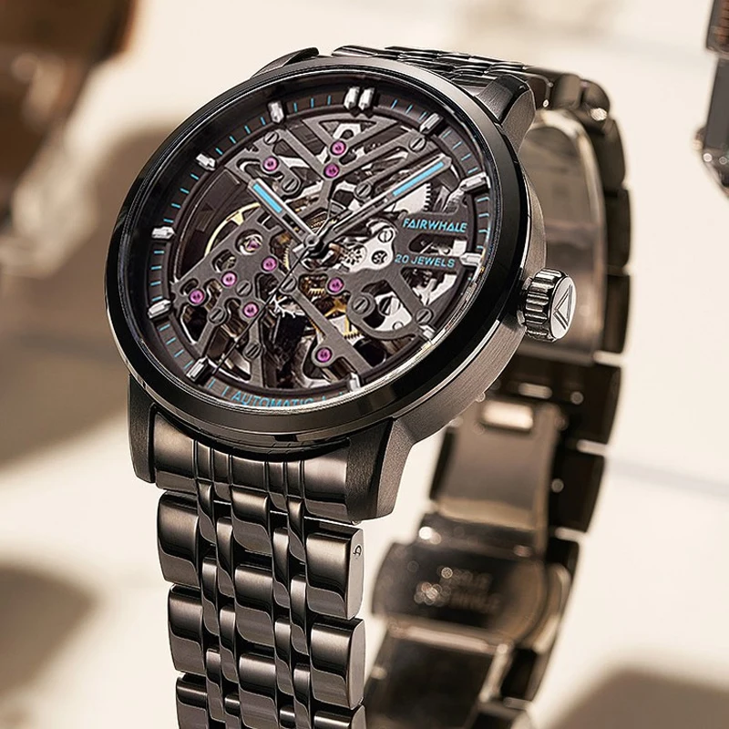 Orologi meccanici di alta qualità di marca Fairwhale per uomo Orologi scheletrati impermeabili in acciaio inossidabile Orologio tourbillon di lusso da uomo