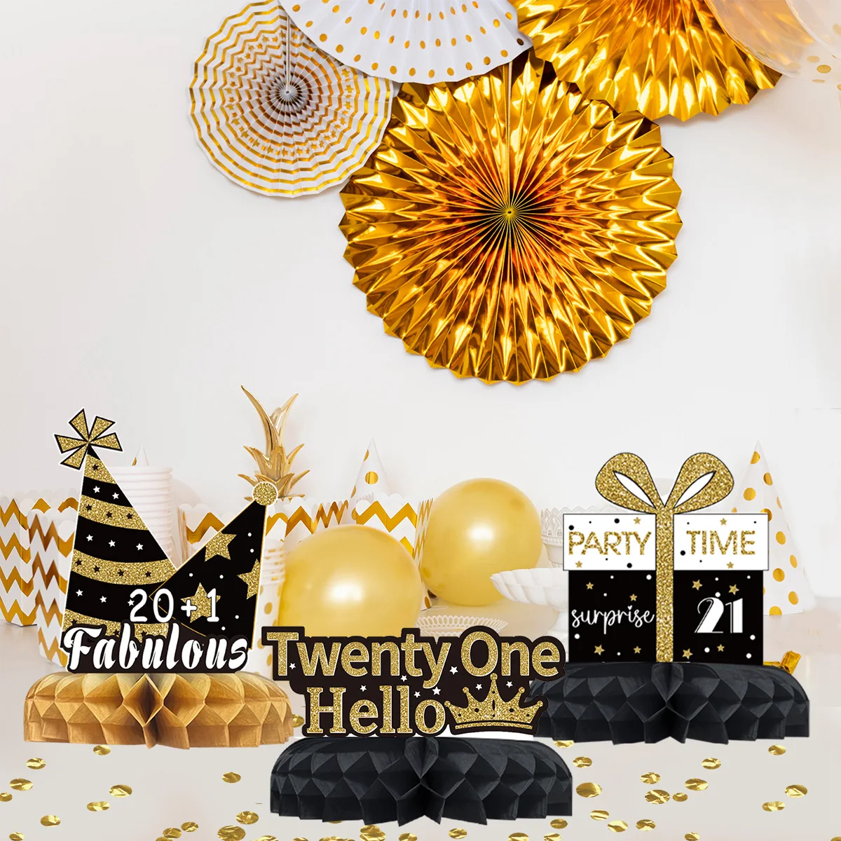 Black Gold Birthday Honeycomb Set 18 21 30 40 50 Birthday Party Decoration Happy 60 65 70 Birthday Party Supplies Table Decor