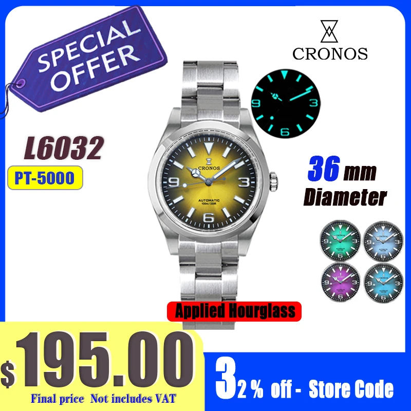 

Cronos EX Couple Wristwatches 36mm NH35 PT5000 Miyota9015 Automatic Sapphire Glass Bushed Bracelet 10ATM L6032 L6019 L6042M