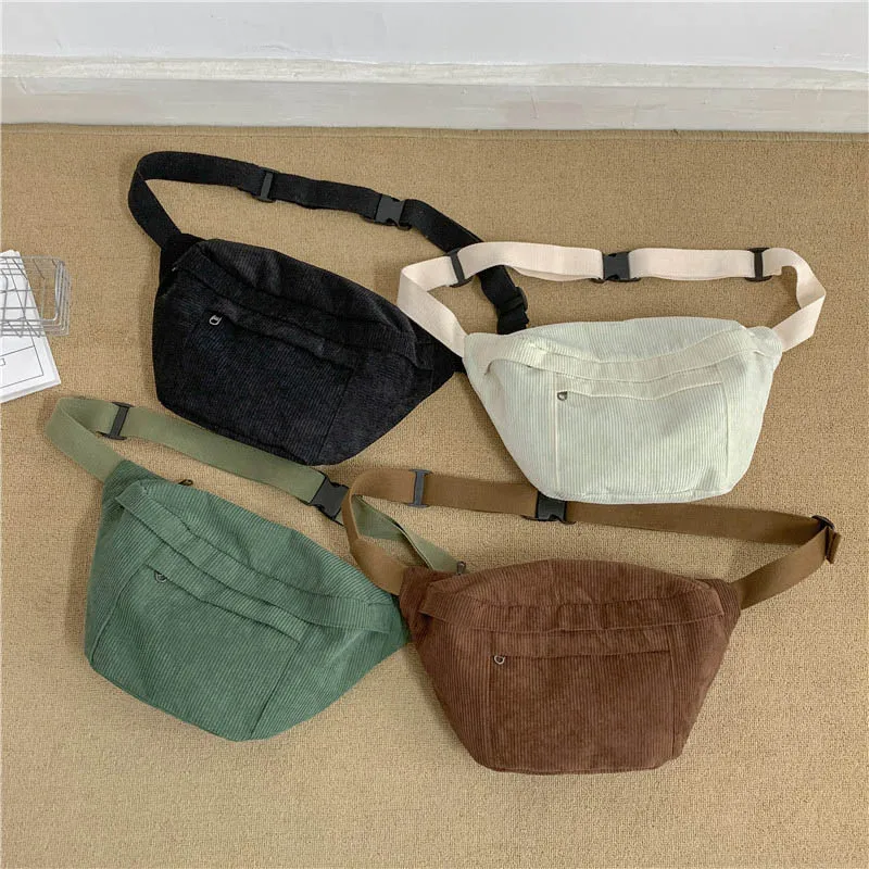 Large Capacity Women Crossbody Bags Casual Fanny Waist Pack Simple Travel Phone Purses Corduroy Waist Bag Banana Hip Belt Bag