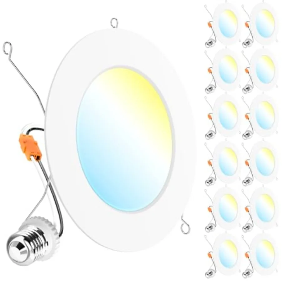

Sunco 12 Pack Retrofit LED Recessed Lighting Can Lights for Ceiling 1200 LM 15W Selectable CCT 2700K/3000K/000K/5000K/000K Dimm