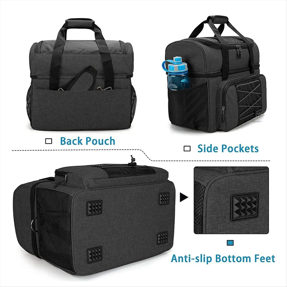 ABME New Bowling Bag for 2 Balls, Bowling Tote with Bowling Cups and Padded Divider for Double Ball Black