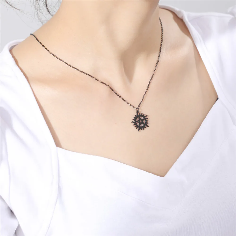 Skyrim Edelstahl Glänzende Sonne Pentagramm Anhänger Halskette Supernatural Dean Aussage Box Kette Halsketten Paar Frauen Männer – Detail 7