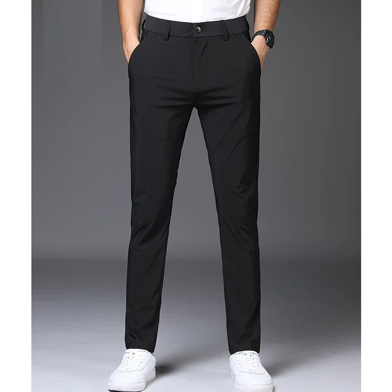 Männer Sommer Koreanische Mode Business Casual Stretch Anzug Hosen Männlich Solide Schlank Atmungs Eis Seide Schnelle Trockene Hosen Pantalones