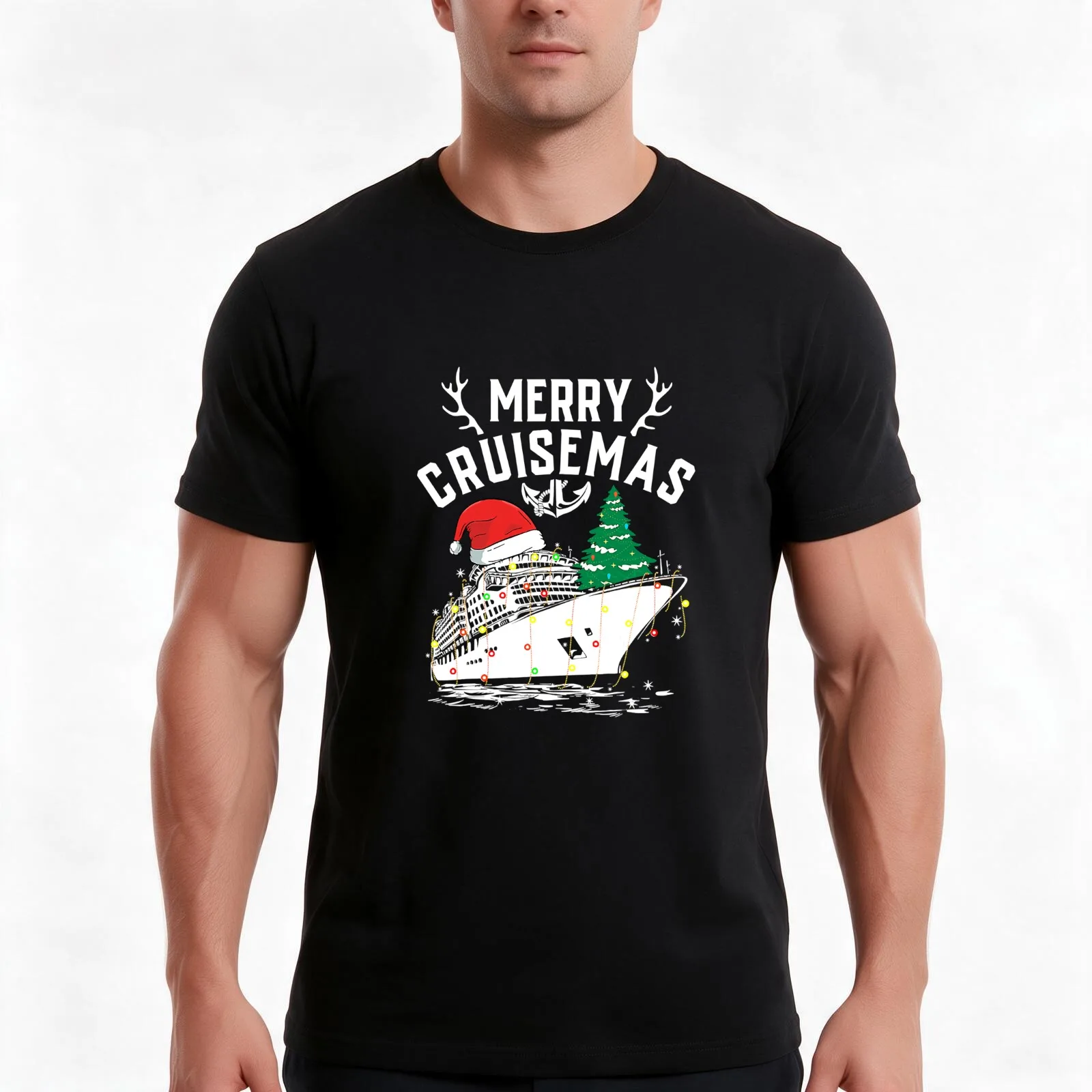 Merry Cruisemas Funny Cruise Ship T-Shirt, Summer Casual Cotton Tee, Oversized Streetwear Tops, Vintage Graphic Print