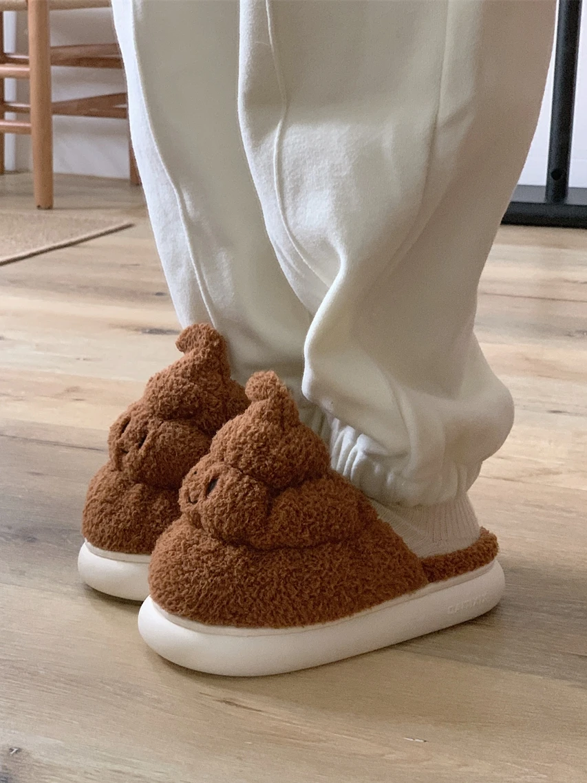 Funny Feces Cotton Home Slippers For Men And Women 2023 Winter Couples Fun Stool Plush Household Shoes