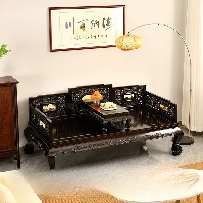 Chinese living room furniture Zhong transparent carving eight treasure pattern five screen bed