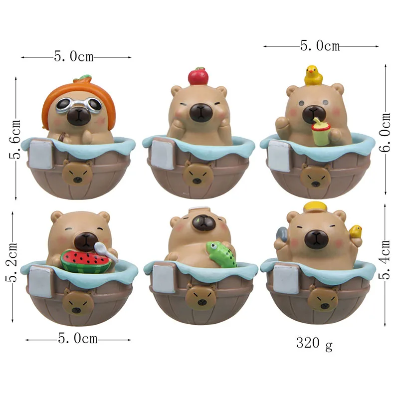 6pcs Mini Wobble Doll Capybara Figurine Miniature Capybara Playtime Animal Ornament Fairy Garden Decoration Collect Gift