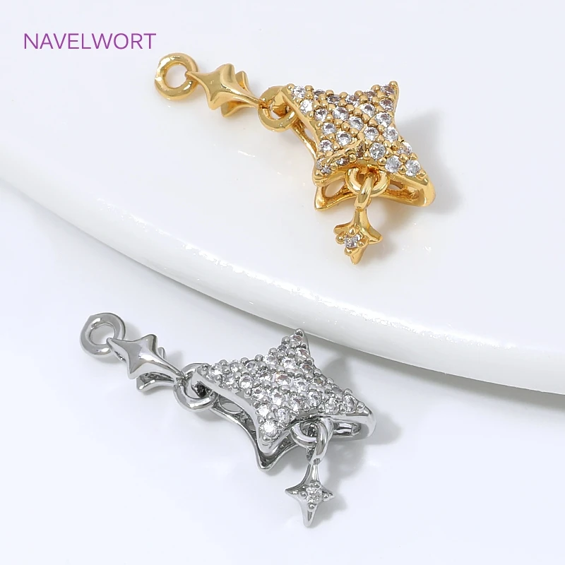 18K Gold Plated with Zircon Star Link Connector Charm Pendants,Connectors For Jewelry,DIY Pearl Bracelet Making Accessories