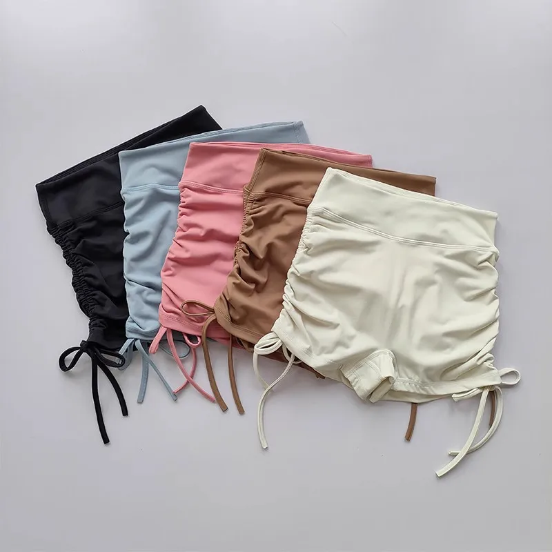 High Waisted Sexy Fitness Shorts Drawstring Straps Quick Drying Running Three Piece Pants Women Peach Buttocks Sports Hot Pants