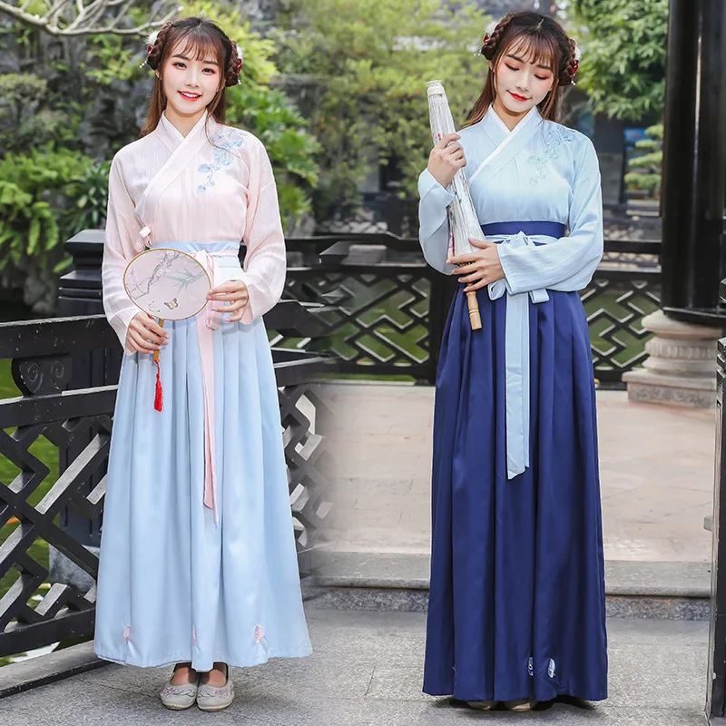 

Improved Wei Jin Dynasty Ancient Costumes Women Summer Daily Han Element Students Pink Suits Waist-length Skirts Hanfu Outfits