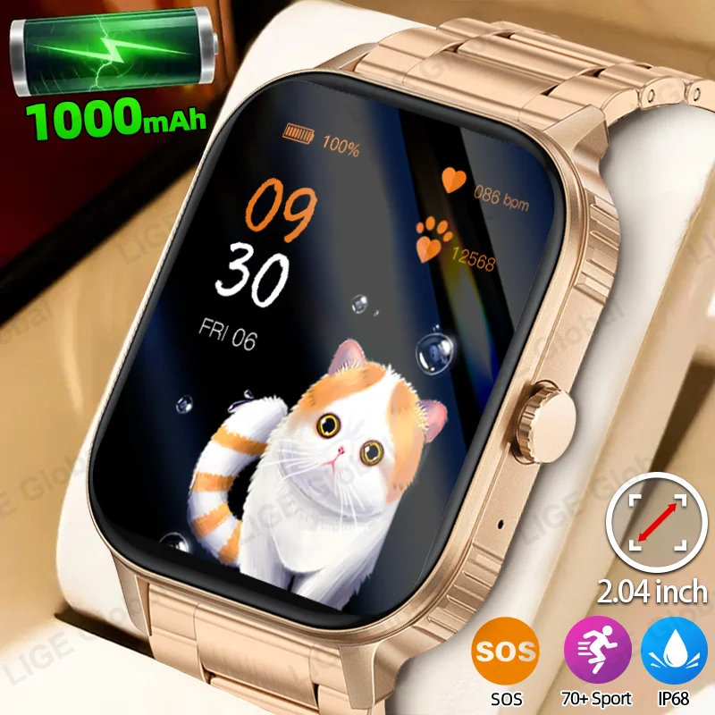 

LIGE 1000mAh Smart Watch 2.04" HD Display Smartwatch Men Smartwatches Sports Fitness Tracker Women's Blood Oxygen Health Monitor
