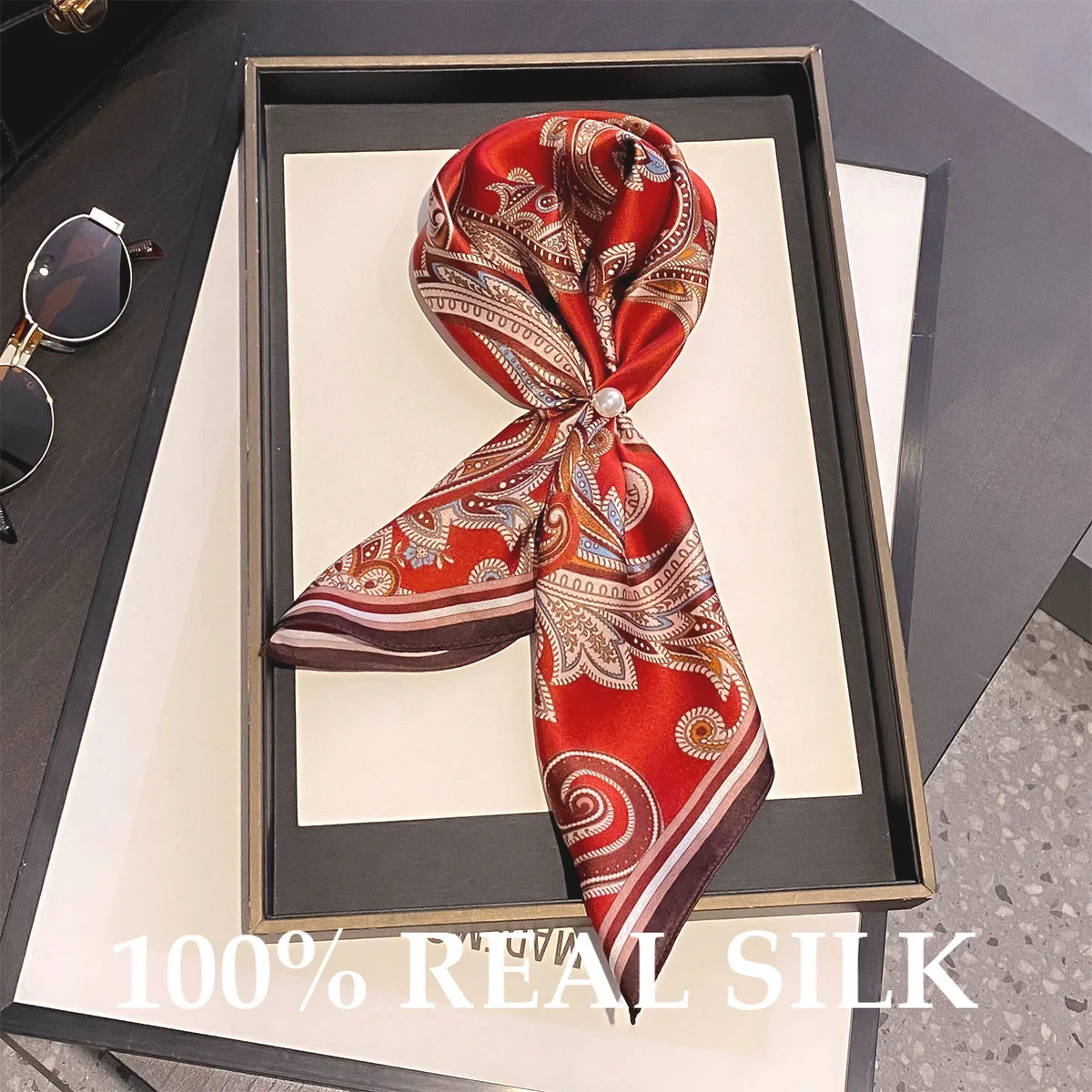 

100% Real Silk Scarf Bandana Women 53cm Square Scarves Kerchief Elegant Fashion Luxury High Quality Headband Hijab Shawl Wrap