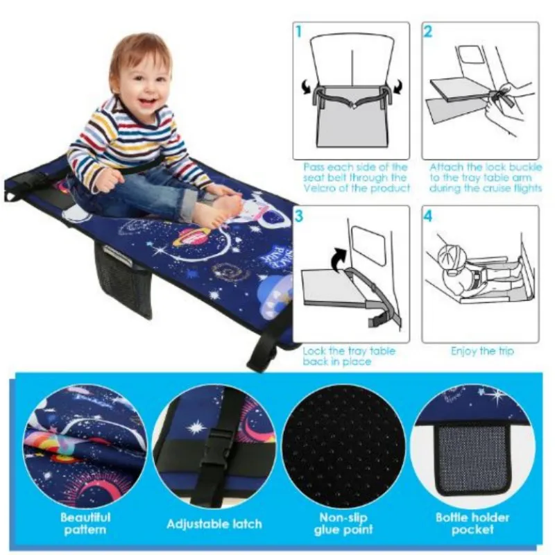 Cartoon Kids Travel Airplane Bed Portable Baby Airplane Seat Extender With Storage Bag Cars Extender Leg Rest for Children