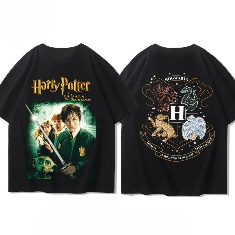 Camiseta de manga corta periférica de Harry Potter para hombres y mujeres, novedad de verano, artículo hecho de algodón puro, Ins sueltos de Gryffindor