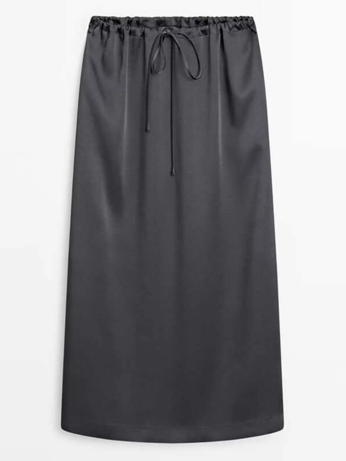 Novo verão ey cetim em linha reta midi saia meados de cintura a linha design simples comute amigável longo f corpo saia para mulher