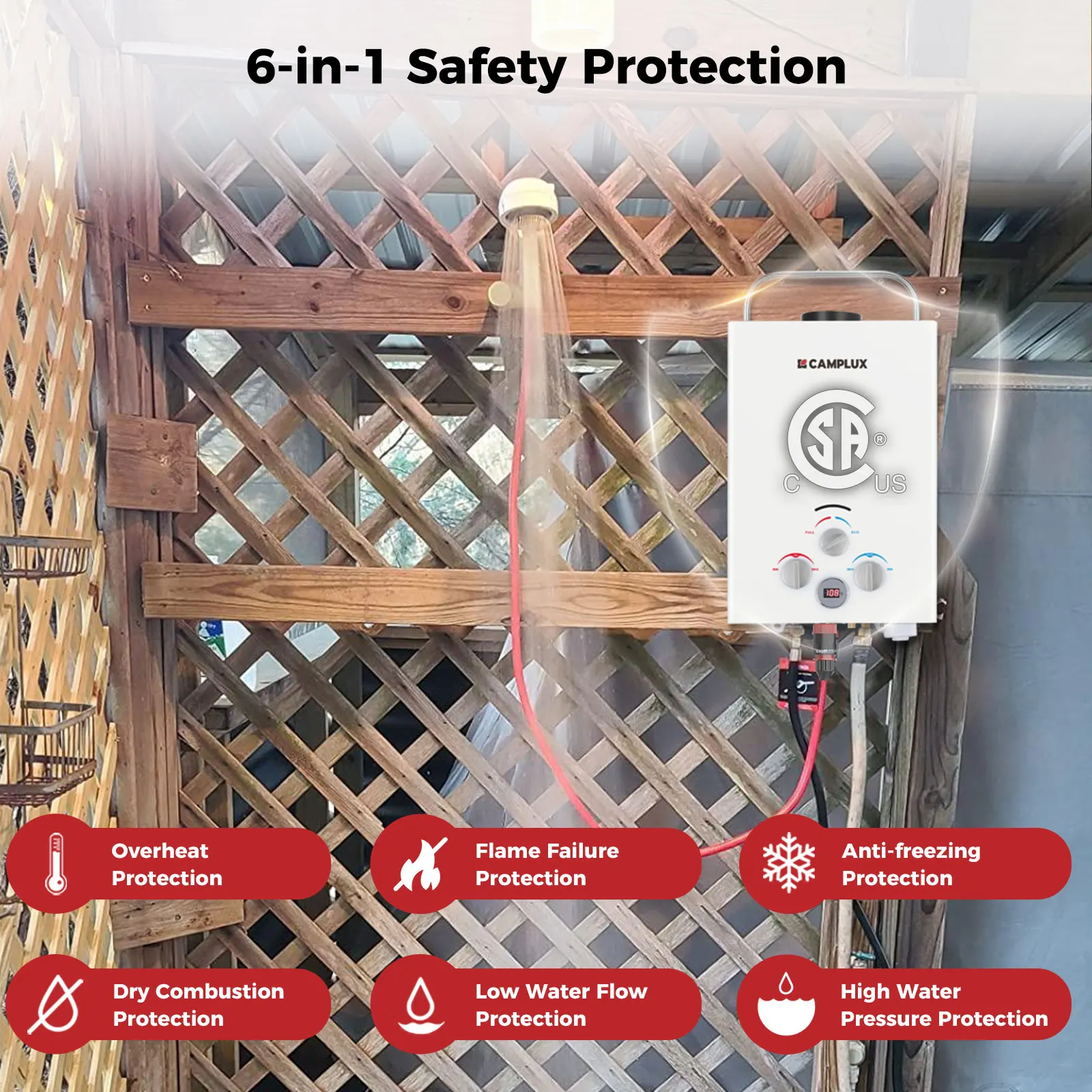 CAMPLUX Portable Water Heater, 1.58 GPM Tankless Propane Water Heater, 41,000 BTU Outdoor Water Heater for Camping, BW158, White