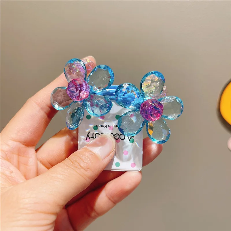 

Резинки для волос, 2 шт., блестящие резинки для волос с цветочным принтом, корейские прозрачные эластичные аксессуары для хвоста для маленьких девочек, милые