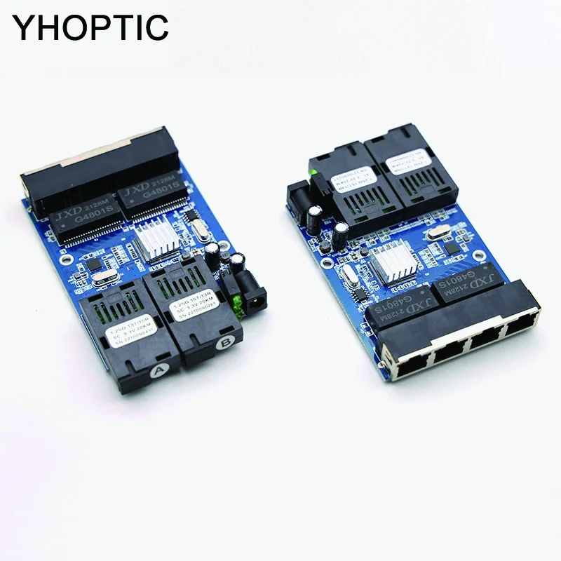 Gigabit Ethernet Switch 2 Fiber Optic Ports 4 RJ45Port Media Converter PCBA Board Gigabit Ethernet Switch Singlemode Simplex