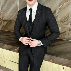 2025 High-Quality Wedding Suit Three-Piece Set Striped Business Casual Fashion Vest Trousers Ensemble Handsome Boutique Trend