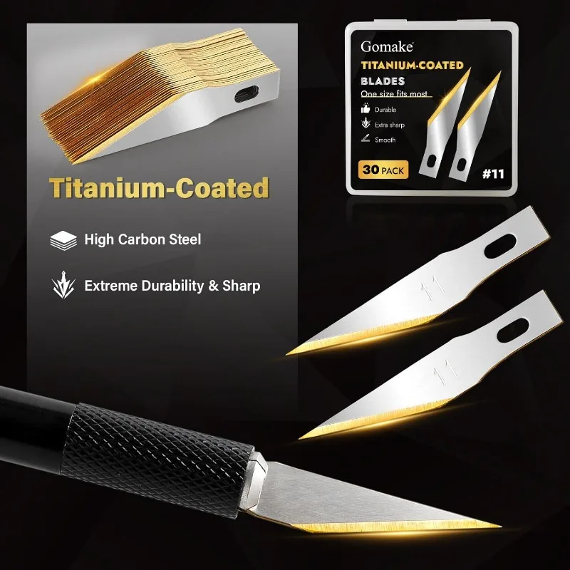 شفرات سكين جومكي اكسكتو # 11 شفرات بديلة مطلية بالتيتانيوم لسكين الهوايات الدقيقة، 30 عبوة #3