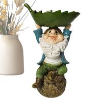 Wild Bird Feeders Gnome Bird Feeder Outdoor Resin Birdbaths Leaf Tray Waterer Decor Gnome Statue For Patio Deck Outside House
