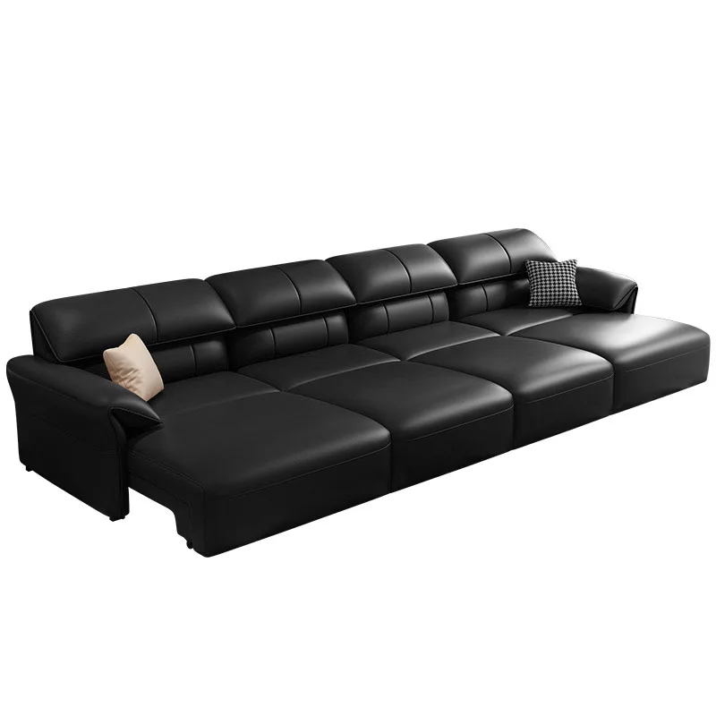 Elephant ear pole intelligent telescopic, electric sofa bed multi-function, dual-purpose living room leather sofa