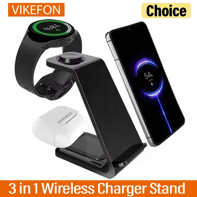 Szybka bezprzewodowa ładowarka VIKEFON do iPhone 16-12, Samsung S20 S21, Apple Watch 8/7, Samsung Galaxy 6/5, stacja ładująca