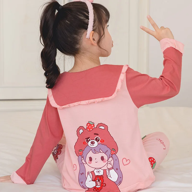 Disney Mermaid Girls Pajamas Set Sleepwear Spring and Autumn Long Sleeve Two-piece Set Little Girl Cartoon Baby Model Home Suit