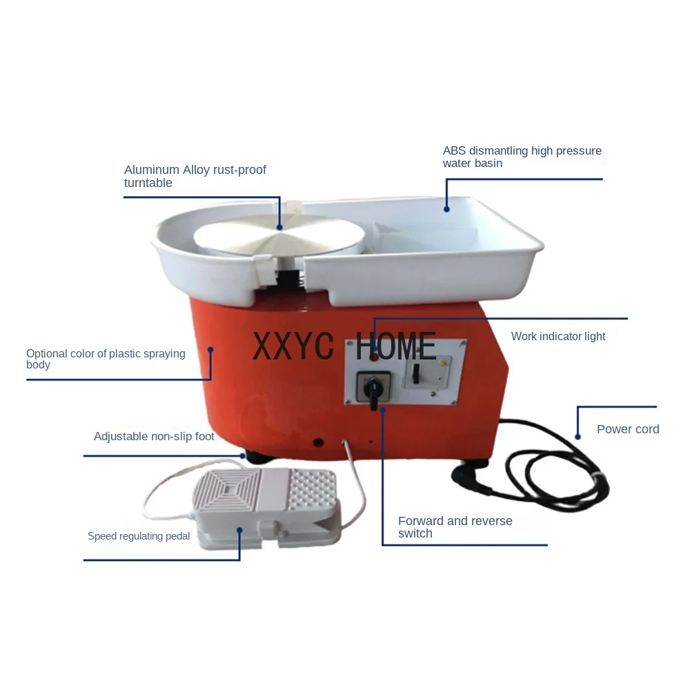 Pottery Forming Machine 25cm Ceramic Pottery Wheel with Adjustable Feet Lever Pedal 350W Art Craft