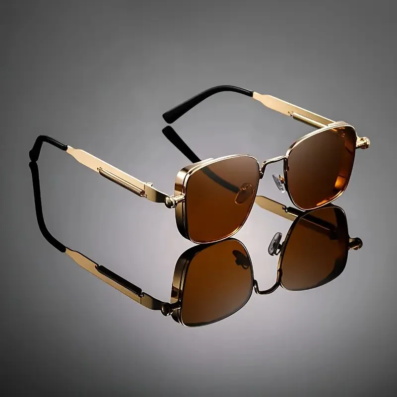 Retro Sunglasses Men's High End Vintage Square Anti UV Fashion Spring Leg Glasses - view 3