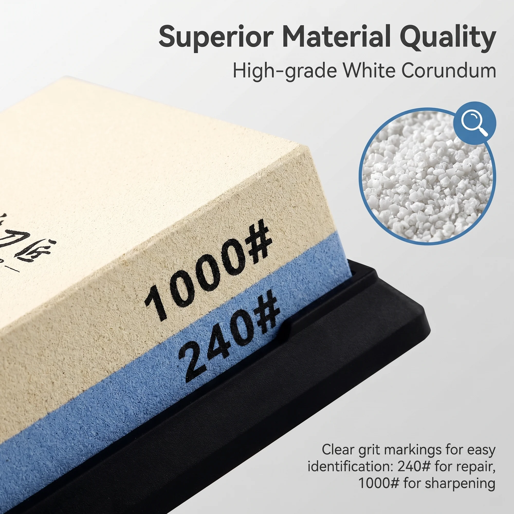 Professional Double-Sided Whetstone 240/1000 Grit Knife Sharpening Stone with Non-Slip Base - Premium Kitchen Sharpener Tool